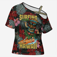 Hawaii Tiki Surfing Cross Shoulder Shirt Mele Kalikimaka i Iulai! LT9 Female Black - Polynesian Pride