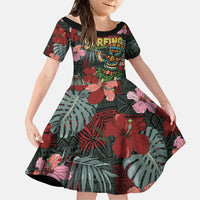 Hawaii Tiki Surfing Family Matching Long Sleeve Bodycon Dress and Hawaiian Shirt Mele Kalikimaka i Iulai!
