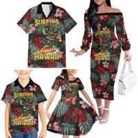 Hawaii Tiki Surfing Family Matching Off The Shoulder Long Sleeve Dress and Hawaiian Shirt Mele Kalikimaka i Iulai! LT9 - Polynesian Pride
