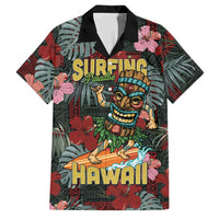 Hawaii Tiki Surfing Family Matching Off The Shoulder Long Sleeve Dress and Hawaiian Shirt Mele Kalikimaka i Iulai! LT9 Dad's Shirt - Short Sleeve Black - Polynesian Pride