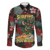 Hawaii Tiki Surfing Family Matching Off The Shoulder Long Sleeve Dress and Hawaiian Shirt Mele Kalikimaka i Iulai! LT9 Daughter's Dress Black - Polynesian Pride