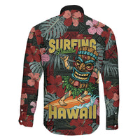 Hawaii Tiki Surfing Family Matching Off The Shoulder Long Sleeve Dress and Hawaiian Shirt Mele Kalikimaka i Iulai! LT9 Son's Shirt Black - Polynesian Pride