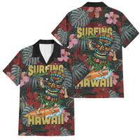 Hawaii Tiki Surfing Family Matching Puletasi and Hawaiian Shirt Mele Kalikimaka i Iulai! LT9 Dad's Shirt - Short Sleeve Black - Polynesian Pride