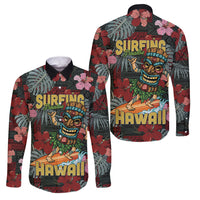 Hawaii Tiki Surfing Family Matching Puletasi and Hawaiian Shirt Mele Kalikimaka i Iulai! LT9 Dad's Shirt - Long Sleeve Black - Polynesian Pride