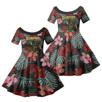 Hawaii Tiki Surfing Family Matching Puletasi and Hawaiian Shirt Mele Kalikimaka i Iulai! LT9 Daughter's Dress Black - Polynesian Pride