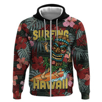 Hawaii Tiki Surfing Hoodie Mele Kalikimaka i Iulai! LT9 Zip Hoodie Black - Polynesian Pride