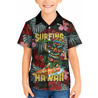 Hawaii Tiki Surfing Kid Hawaiian Shirt Mele Kalikimaka i Iulai! LT9 Kid Black - Polynesian Pride