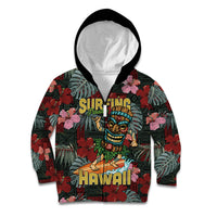 Hawaii Tiki Surfing Kid Hoodie Mele Kalikimaka i Iulai! LT9 Zip Hoodie Black - Polynesian Pride