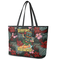 Hawaii Tiki Surfing Leather Tote Bag Mele Kalikimaka i Iulai!