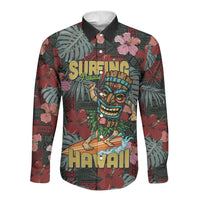 Hawaii Tiki Surfing Long Sleeve Button Shirt Mele Kalikimaka i Iulai! LT9 Unisex Black - Polynesian Pride