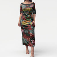 Hawaii Tiki Surfing Puletasi Mele Kalikimaka i Iulai! LT9 Long Dress Black - Polynesian Pride
