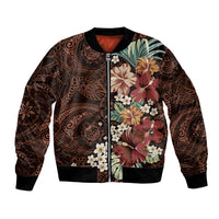 Kanoa Hawai'i Hibiscus Bomber Jacket Polynesian Tribal Tattoo Pattern Floral Elements LT9 Unisex Brown - Polynesian Pride