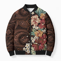Kanoa Hawai'i Hibiscus Bomber Puffer Jacket Polynesian Tribal Tattoo Pattern Floral Elements