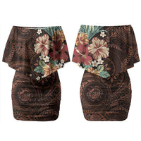 Kanoa Hawai'i Hibiscus Couples Matching Off Shoulder Short Dress and Hawaiian Shirt Polynesian Tribal Tattoo Pattern Floral Elements LT9 - Polynesian Pride