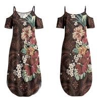 Kanoa Hawai'i Hibiscus Couples Matching Summer Maxi Dress and Hawaiian Shirt Polynesian Tribal Tattoo Pattern Floral Elements LT9 - Polynesian Pride