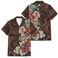 Kanoa Hawai'i Hibiscus Family Matching Long Sleeve Bodycon Dress and Hawaiian Shirt Polynesian Tribal Tattoo Pattern Floral Elements