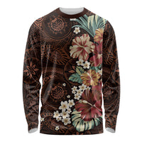 Kanoa Hawai'i Hibiscus Long Sleeve Shirt Polynesian Tribal Tattoo Pattern Floral Elements LT9 Unisex Brown - Polynesian Pride