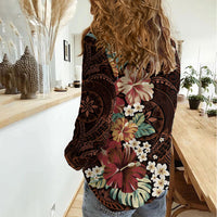 Kanoa Hawai'i Hibiscus Women Casual Shirt Polynesian Tribal Tattoo Pattern Floral Elements LT9 - Polynesian Pride