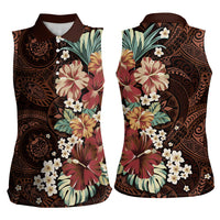 Kanoa Hawai'i Hibiscus Women Sleeveless Polo Shirt Polynesian Tribal Tattoo Pattern Floral Elements LT9 - Polynesian Pride