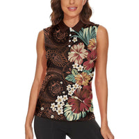 Kanoa Hawai'i Hibiscus Women Sleeveless Polo Shirt Polynesian Tribal Tattoo Pattern Floral Elements LT9 - Polynesian Pride