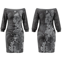 Pauli Hawai'i Hibiscus Couples Matching Off The Shoulder Long Sleeve Dress and Hawaiian Shirt Polynesian Tribal Tattoo Pattern Floral Elements LT9 - Polynesian Pride
