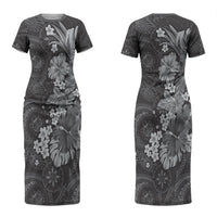 Pauli Hawai'i Hibiscus Couples Matching Short Sleeve Bodycon Dress and Long Sleeve Button Shirt Polynesian Tribal Tattoo Pattern Floral Elements