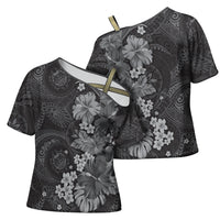 Pauli Hawai'i Hibiscus Cross Shoulder Shirt Polynesian Tribal Tattoo Pattern Floral Elements