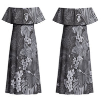 Pauli Hawai'i Hibiscus Family Matching Off Shoulder Maxi Dress and Hawaiian Shirt Polynesian Tribal Tattoo Pattern Floral Elements LT9 Mom's Dress Soft Black - Polynesian Pride