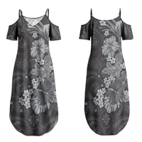 Pauli Hawai'i Hibiscus Family Matching Summer Maxi Dress and Hawaiian Shirt Polynesian Tribal Tattoo Pattern Floral Elements LT9 Mom's Dress Soft Black - Polynesian Pride