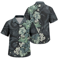 Pauliuli Hawai'i Hibiscus Family Matching Tank Maxi Dress and Hawaiian Shirt Polynesian Tribal Tattoo Pattern Floral Elements LT9 Son's Shirt Charcoal Blue - Polynesian Pride