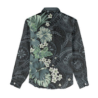 Pauliuli Hawai'i Hibiscus Women Casual Shirt Polynesian Tribal Tattoo Pattern Floral Elements