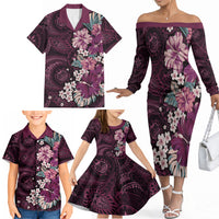 Poni Mama Hawai'i Hibiscus Family Matching Off The Shoulder Long Sleeve Dress and Hawaiian Shirt Polynesian Tribal Tattoo Pattern Floral Elements LT9 - Polynesian Pride