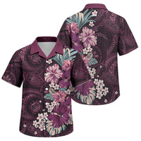 Poni Mama Hawai'i Hibiscus Family Matching Off The Shoulder Long Sleeve Dress and Hawaiian Shirt Polynesian Tribal Tattoo Pattern Floral Elements LT9 Son's Shirt Pink - Polynesian Pride