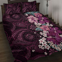 Poni Mama Hawai'i Hibiscus Quilt Bed Set Polynesian Tribal Tattoo Pattern Floral Elements