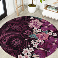 Poni Mama Hawai'i Hibiscus Round Carpet Polynesian Tribal Tattoo Pattern Floral Elements