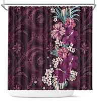 Poni Mama Hawai'i Hibiscus Shower Curtain Polynesian Tribal Tattoo Pattern Floral Elements