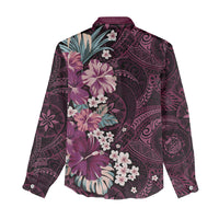 Poni Mama Hawai'i Hibiscus Women Casual Shirt Polynesian Tribal Tattoo Pattern Floral Elements