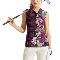 Poni Mama Hawai'i Hibiscus Women Sleeveless Polo Shirt Polynesian Tribal Tattoo Pattern Floral Elements