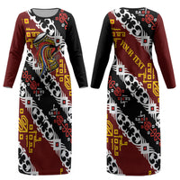 Personalised Papua New Guinea Bird Drum Couples Matching Long Sleeve Bodycon Dress and Hawaiian Shirt Papuan Batik Motif LT9 - Polynesian Pride