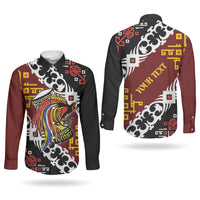 Personalised Papua New Guinea Bird Drum Couples Matching Puletasi and Long Sleeve Button Shirt Papuan Batik Motif
