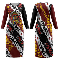 Personalised Papua New Guinea Bird Drum Family Matching Long Sleeve Bodycon Dress and Hawaiian Shirt Papuan Batik Motif LT9 Mom's Dress Black - Polynesian Pride