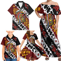 Personalised Papua New Guinea Bird Drum Family Matching Off Shoulder Maxi Dress and Hawaiian Shirt Papuan Batik Motif LT9 - Polynesian Pride