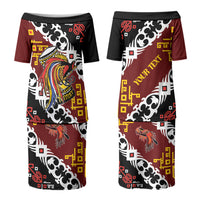 Personalised Papua New Guinea Bird Drum Family Matching Puletasi and Hawaiian Shirt Papuan Batik Motif LT9 Mom's Dress Black - Polynesian Pride