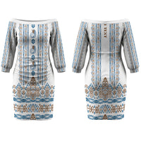 Personalised Papua New Guinea Bird Ethnic Couples Matching Off The Shoulder Long Sleeve Dress and Hawaiian Shirt Papuan Batik Inspired Pattern LT9 - Polynesian Pride