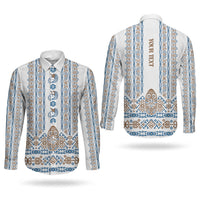 Personalised Papua New Guinea Bird Ethnic Couples Matching Short Sleeve Bodycon Dress and Long Sleeve Button Shirt Papuan Batik Inspired Pattern