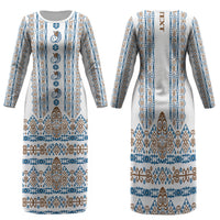 Personalised Papua New Guinea Bird Ethnic Family Matching Long Sleeve Bodycon Dress and Hawaiian Shirt Papuan Batik Inspired Pattern LT9 Mom's Dress White - Polynesian Pride