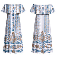 Personalised Papua New Guinea Bird Ethnic Family Matching Off Shoulder Maxi Dress and Hawaiian Shirt Papuan Batik Inspired Pattern LT9 Mom's Dress White - Polynesian Pride