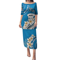 Bula Fiji Puletasi Kava Bowl Tapa Tribal LT9 Long Dress Blue - Polynesian Pride