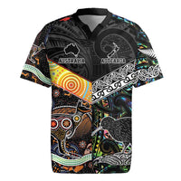 Personalised New Zealand and Australia Rugby Jersey Maori Mix Aboriginal Art Style LT9 Black - Polynesian Pride