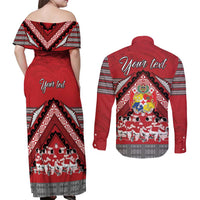Personalised Tonga Rugby Pacific Couples Matching Off Shoulder Maxi Dress and Long Sleeve Button Shirt Ikale Tahi Sipi Tau